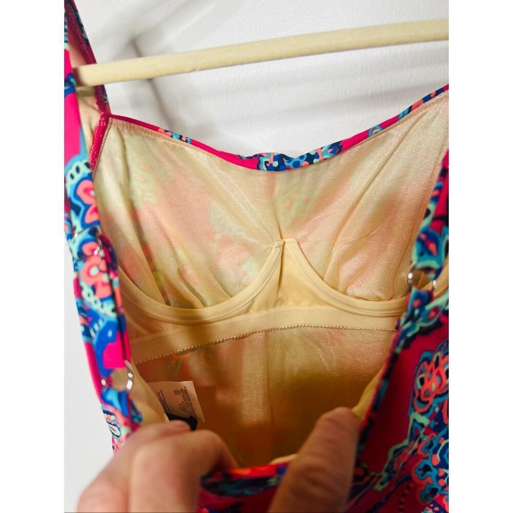 Talbots Hot Pink Paisley Tankini Top Side Ruching Size 8 Underwires No Padding - Picture 10 of 10